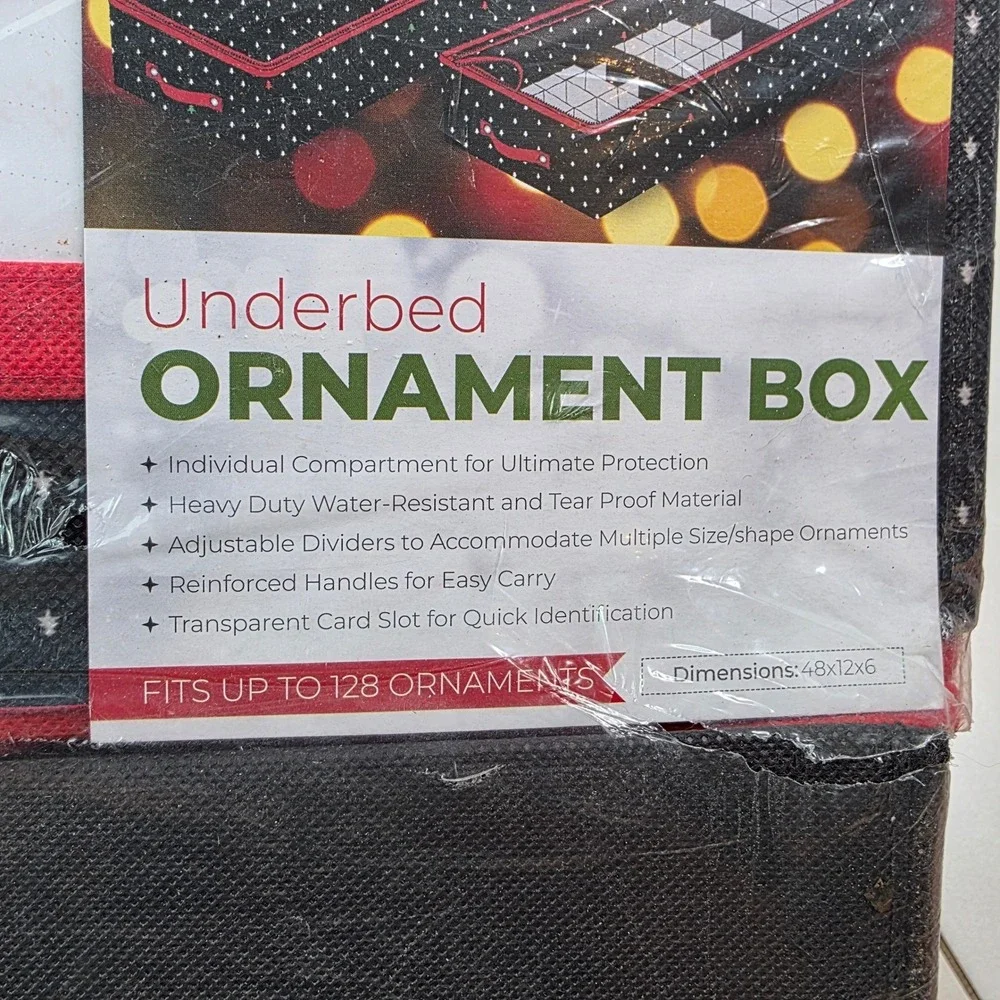 Clozzer Underbed Ornament Box Holiday Storage Bag 128 Ornaments 48x12x6 Black S3